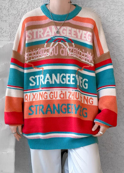 Stylish Orange O Neck Striped Knit Mens Sweaters Winter RC032 ABC