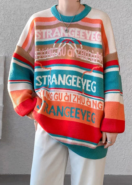 Stylish Orange O Neck Striped Knit Mens Sweaters Winter RC032 ABC