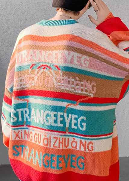 Stylish Orange O Neck Striped Knit Mens Sweaters Winter RC032 ABC