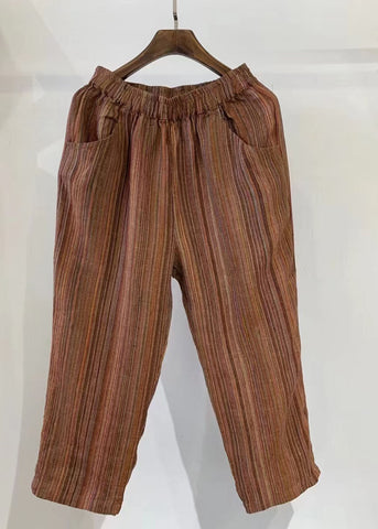 Orange Stylish Oversized Pants Harem Summer Linen Striped FashionChic