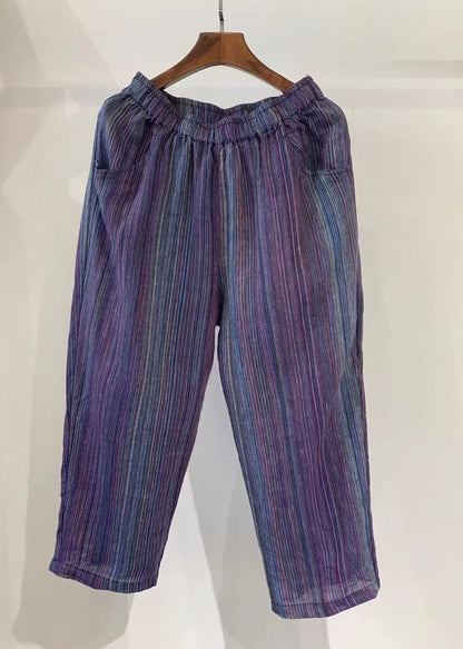Orange Stylish Oversized Pants Harem Summer Linen Striped FashionChic