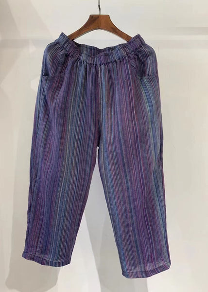 Orange Stylish Oversized Pants Harem Summer Linen Striped FashionChic