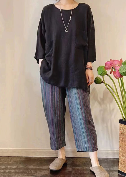 Orange Stylish Oversized Pants Harem Summer Linen Striped FashionChic