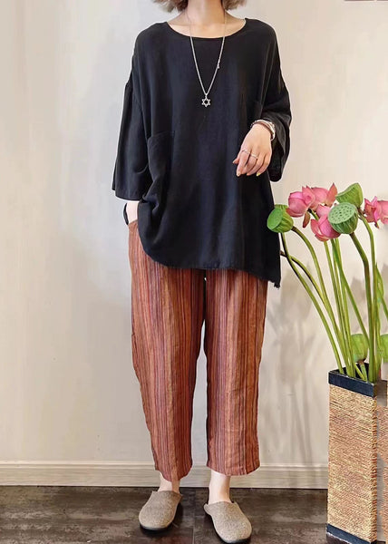 Orange Stylish Oversized Pants Harem Summer Linen Striped FashionChic