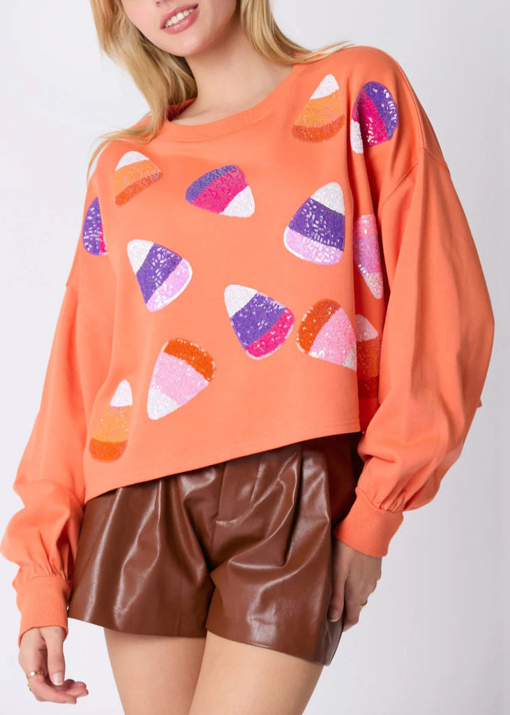 Stylish Orange Sequins Patchwork Cotton Sweatshirt Fall AE1033 OM-HW240901