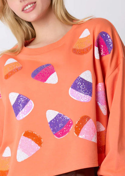 Stylish Orange Sequins Patchwork Cotton Sweatshirt Fall AE1033 OM-HW240901