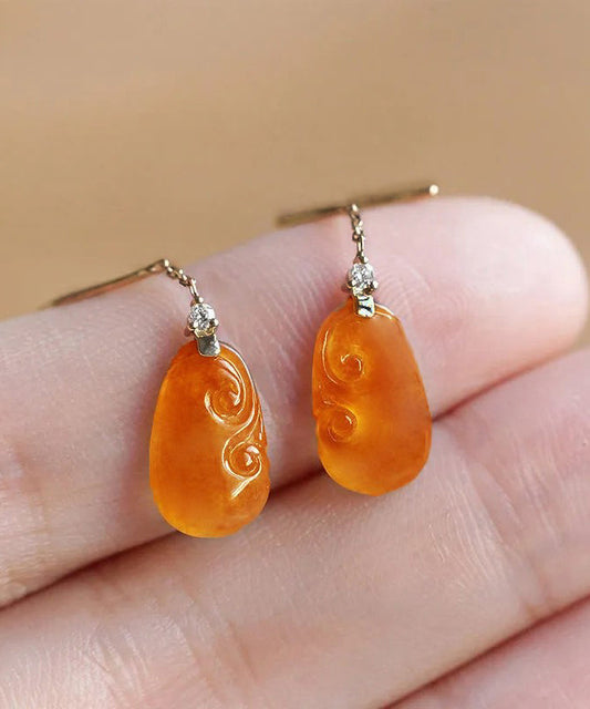 Stylish Orange Sterling Silver Overgild Jade Drop Earrings AC1048 Genistyle Shop