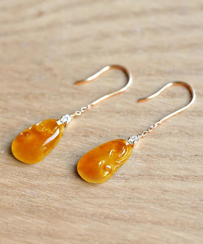 Stylish Orange Sterling Silver Overgild Jade Drop Earrings AC1048 Genistyle Shop