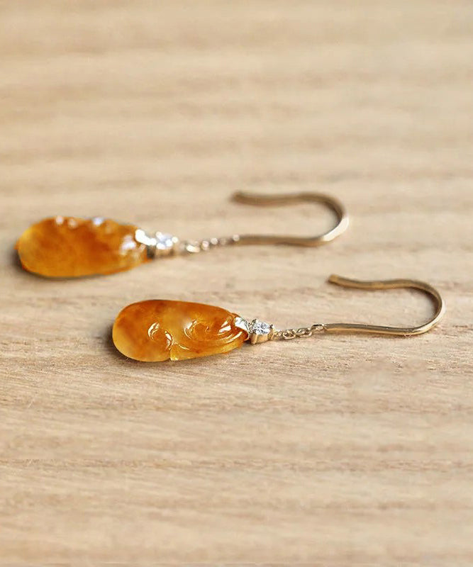 Stylish Orange Sterling Silver Overgild Jade Drop Earrings AC1048 Genistyle Shop