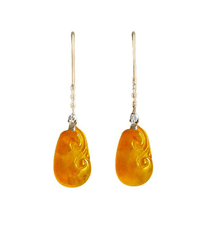 Stylish Orange Sterling Silver Overgild Jade Drop Earrings AC1048 Genistyle Shop