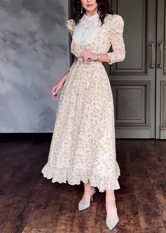 Stylish Peter Pan Collar Print Patchwork Cotton Long Dress Fall QL029 OM-ZS241023