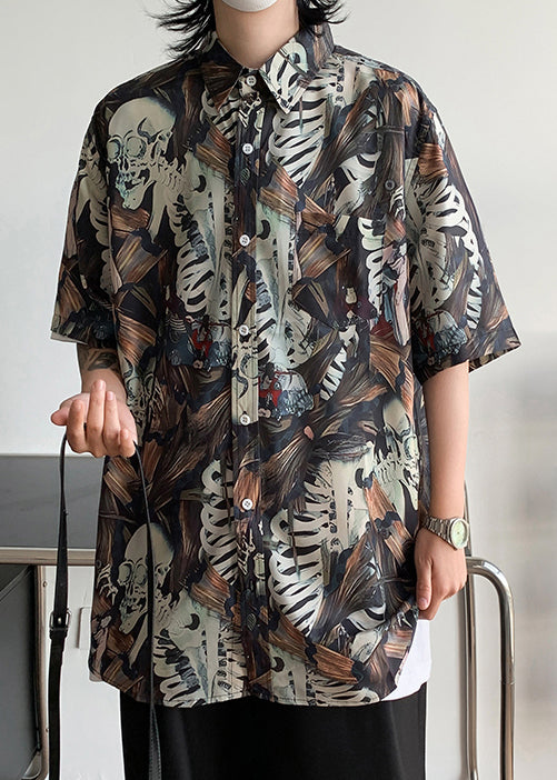 Pan Mens Shirts Stylish Collar Pockets Half Peter Cotton Print FashionChic