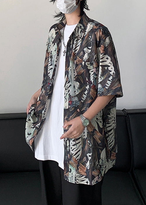 Pan Mens Shirts Stylish Collar Pockets Half Peter Cotton Print FashionChic