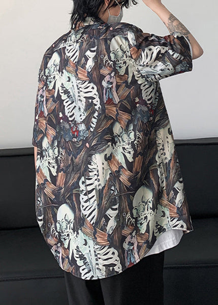 Pan Mens Shirts Stylish Collar Pockets Half Peter Cotton Print FashionChic