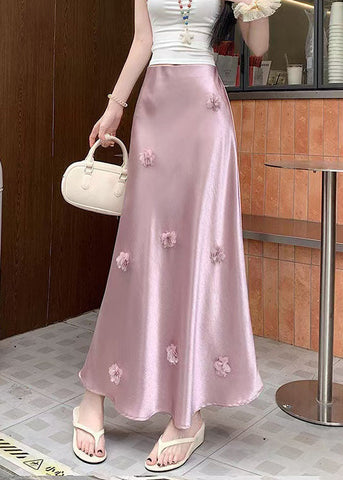 Floral Silk Stylish High Pink Skirt Summer Waist FashionChic