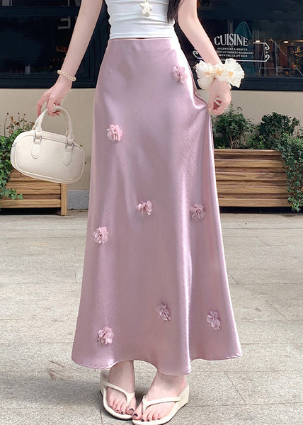 Floral Silk Stylish High Pink Skirt Summer Waist FashionChic