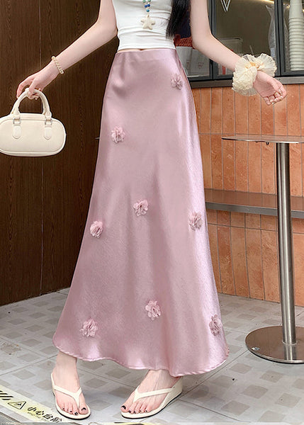 Floral Silk Stylish High Pink Skirt Summer Waist FashionChic