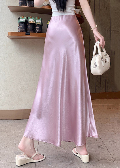Floral Silk Stylish High Pink Skirt Summer Waist FashionChic