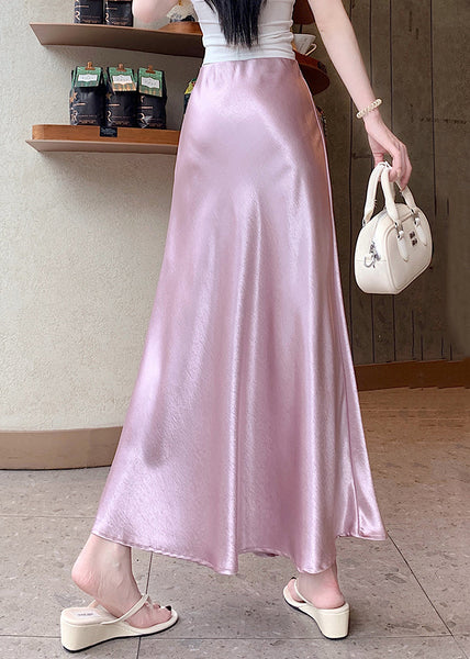 Floral Silk Stylish High Pink Skirt Summer Waist FashionChic