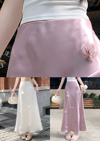 Floral Silk Stylish High Pink Skirt Summer Waist FashionChic