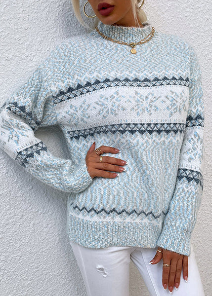 Stylish Pink Half Hign Neck Jacquard Thick Knit Sweaters Fall QY014 BB-ZS-WM-NTP241002