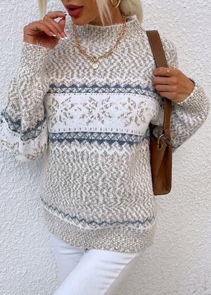 Stylish Pink Half Hign Neck Jacquard Thick Knit Sweaters Fall QY014 BB-ZS-WM-NTP241002