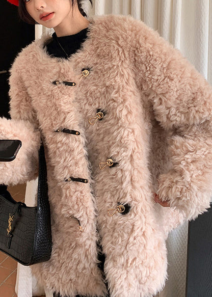 Stylish Pink O Neck Buckle Faux Fur Coat Winter YY002 ABC