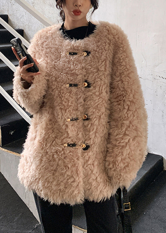 Stylish Pink O Neck Buckle Faux Fur Coat Winter YY002 ABC