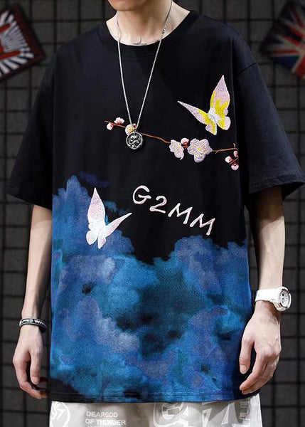 Stylish Pink O-Neck Embroideried Cotton Men T Shirts Summer LK066 Men-Silk-MENT240630