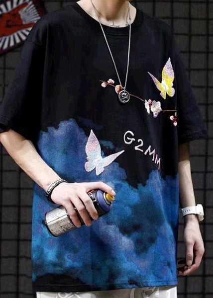 Stylish Pink O-Neck Embroideried Cotton Men T Shirts Summer LK066 Men-Silk-MENT240630