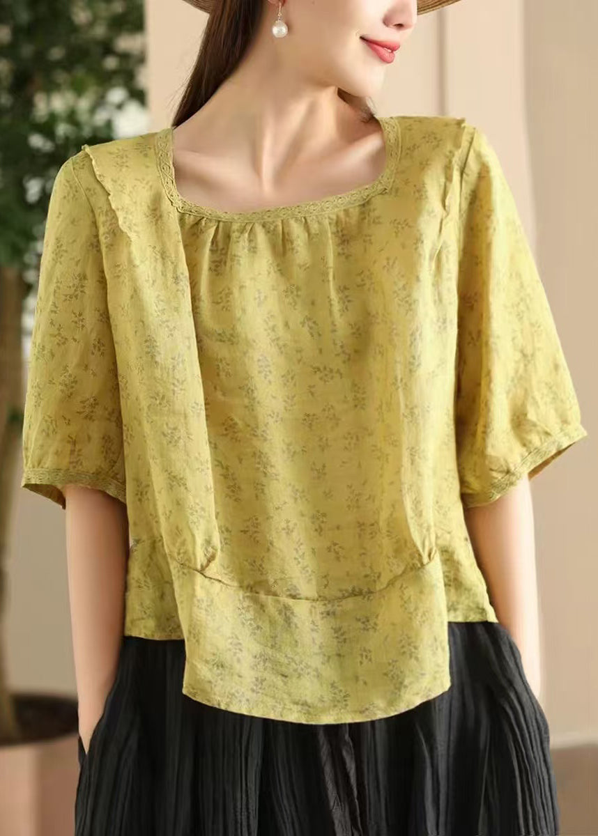 Pink Sides Square On Blouses Print Linen Wear Both Stylish Collar FashionChic