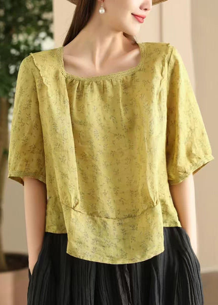 Pink Sides Square On Blouses Print Linen Wear Both Stylish Collar FashionChic