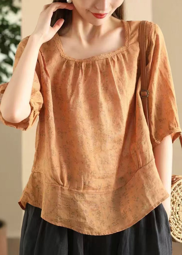 Pink Sides Square On Blouses Print Linen Wear Both Stylish Collar FashionChic