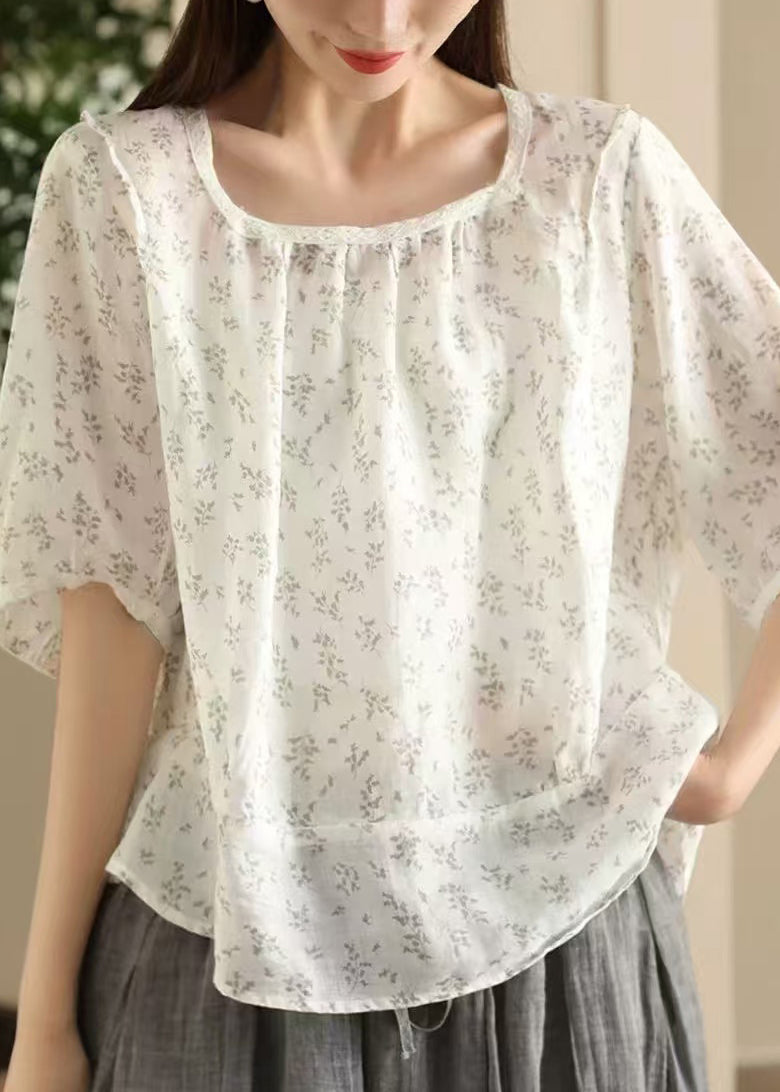 Pink Sides Square On Blouses Print Linen Wear Both Stylish Collar FashionChic