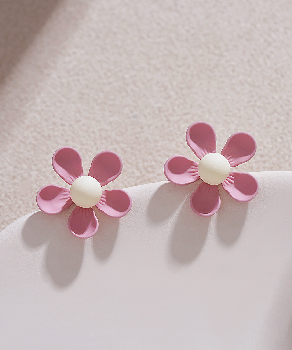 Stylish Pink Sterling Silver Alloy Floral Stud Earrings YZ003 ABC