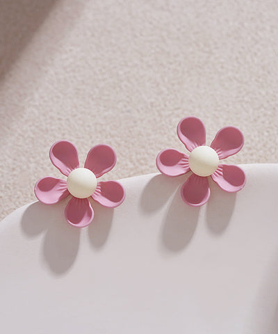 Stylish Pink Sterling Silver Alloy Floral Stud Earrings YZ003 ABC