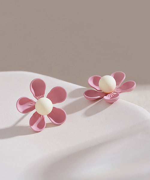 Stylish Pink Sterling Silver Alloy Floral Stud Earrings YZ003 ABC