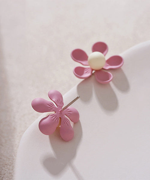 Stylish Pink Sterling Silver Alloy Floral Stud Earrings YZ003 ABC