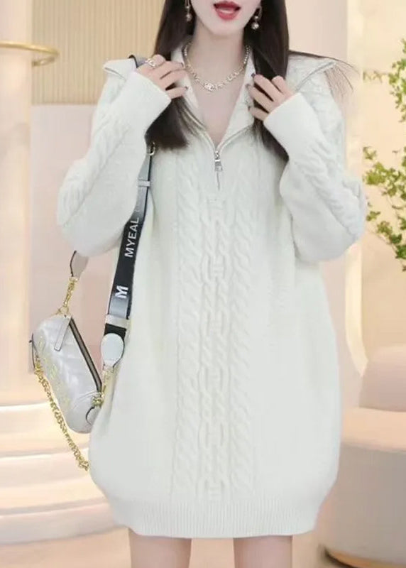 Stylish Pink Zip Up Patchwork Cable Knit Knitwear Dress Winter RF005 ABC