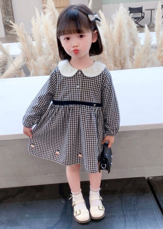 Stylish Plaid Button High Waist Cotton Girls Dress Long Sleeve XZ077 FALL-MM-RCTZ-FDGM240618