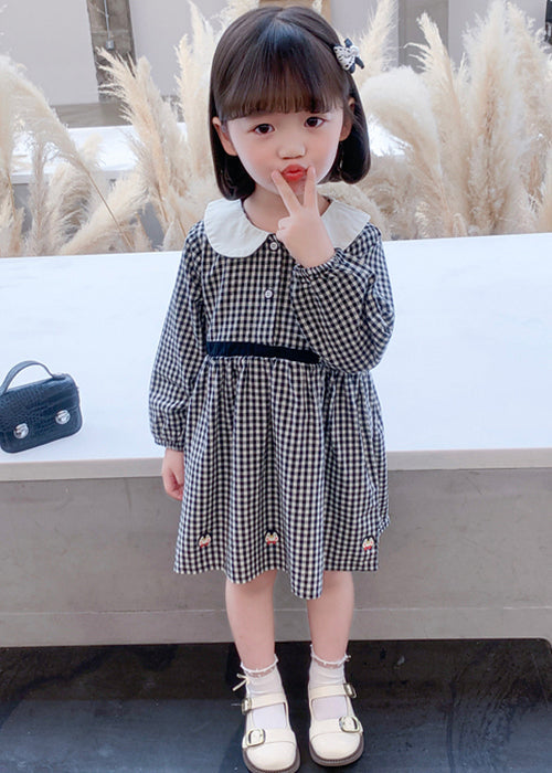 Stylish Plaid Button High Waist Cotton Girls Dress Long Sleeve XZ077 FALL-MM-RCTZ-FDGM240618
