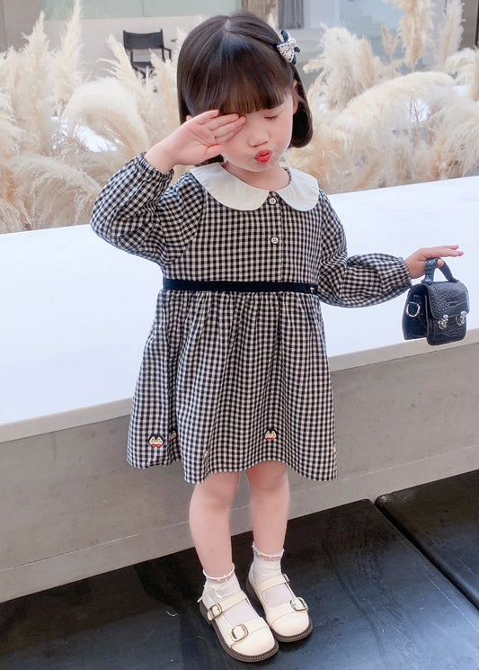 Stylish Plaid Button High Waist Cotton Girls Dress Long Sleeve XZ077 FALL-MM-RCTZ-FDGM240618