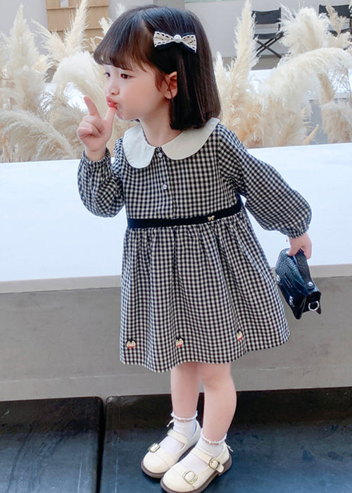 Stylish Plaid Button High Waist Cotton Girls Dress Long Sleeve XZ077 FALL-MM-RCTZ-FDGM240618