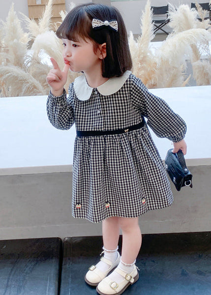 Stylish Plaid Button High Waist Cotton Girls Dress Long Sleeve XZ077 FALL-MM-RCTZ-FDGM240618