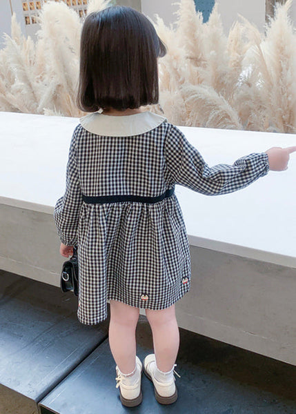 Stylish Plaid Button High Waist Cotton Girls Dress Long Sleeve XZ077 FALL-MM-RCTZ-FDGM240618