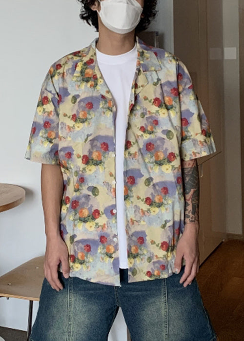 Button Stylish Mens Shirts Summer Print Cotton FashionChic