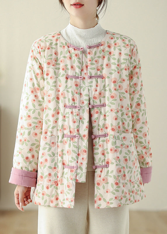 Stylish Print Button Pockets Cotton Filled Parka Winter QO011 MZF-DJK241008