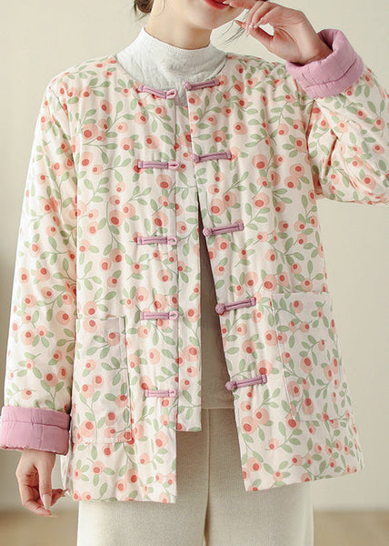 Stylish Print Button Pockets Cotton Filled Parka Winter QO011 MZF-DJK241008