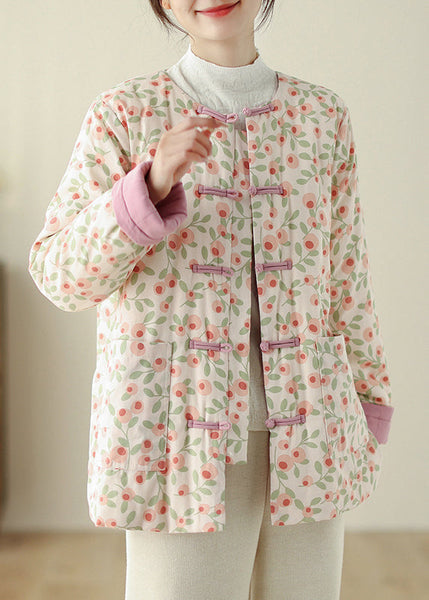 Stylish Print Button Pockets Cotton Filled Parka Winter QO011 MZF-DJK241008