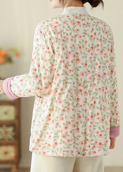 Stylish Print Button Pockets Cotton Filled Parka Winter QO011 MZF-DJK241008